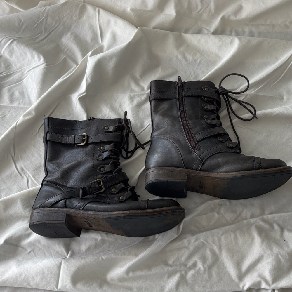 Stylish Dark Brown Women's Leather Combat Boots